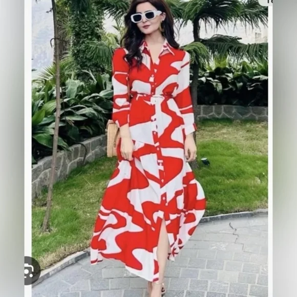 Zara zw Collection Printed midi dress red ecru BNWT - Picture 8 of 10